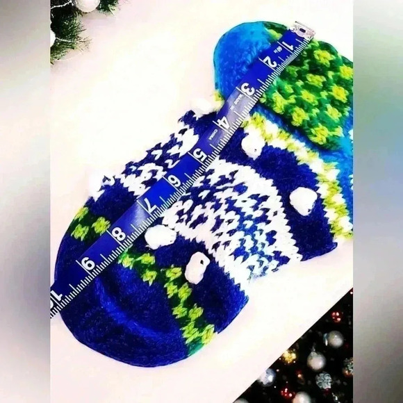 VTG Knit Christmas Stocking Snowman Blue Green Snowman Tassels Crochet Yarn - Picture 7 of 9